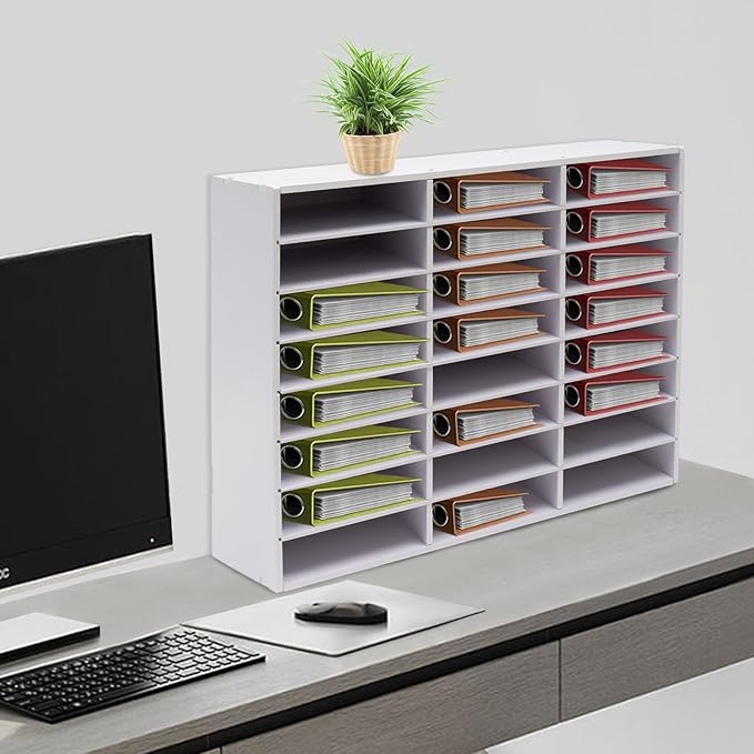 24 Slot Paper Organizer 24 Compartment Classroom Mailbox Adjustable Mail Sorter Desktop File Sorter, Paper Trays for Classroom, Office, Home (White)