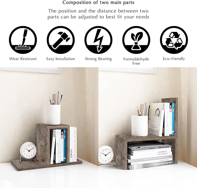 Jerry & Maggie Office Desk Organizers and Accessories for College Dorm Decor, Supplies Wooden Desk Organizer for Plants, Cubicle Shelf of Makeup Organizer for Cute Room Decor, Grey Oak