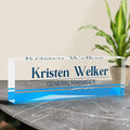 Personalized Desk Name Plate, Custom Acrylic Glass Name Plates for Desks, Office Desk Decor Nameplate, Desk Accessories, Teacher Boss Coworkers Employee Appreciation Gift (Business Blue)