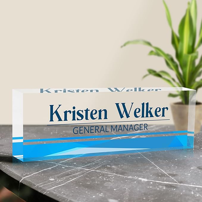 Desk Name Plate Personalized, Premium Business Modern Blue Acrylic Desk Name Plate, Personalized Name Plate for Desk, Office Decor for Women or Men Coworkers, Boss, Employee, Teacher (Blue 2)