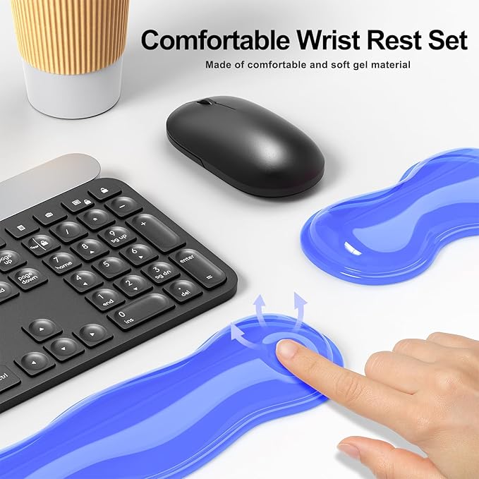 Gel Keyboard and Mouse Wrist Rest Set, Comfort Ergonomic Wrist Support, for Wrist Pain Relief, Computer Keyboard Wrist Rest (Blue)