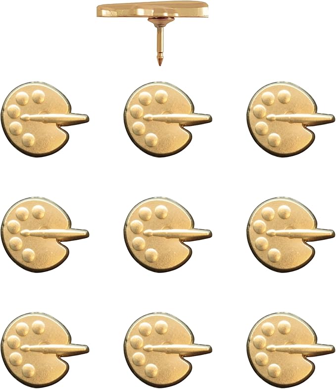 Painters Palette Push Pins - Gold Paint Palette Map Pins for Artists for Cork Boards, Maps, or Lapel Use - Designed in USA - Set of 10