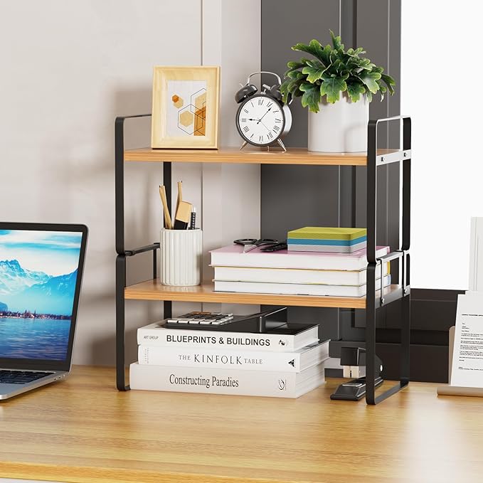 YGYQZ Desk Organizer Shelf，2 Tier Detachable Table Top Bookshelf, Freestanding Display Shelf for Office, Dormitory, Home