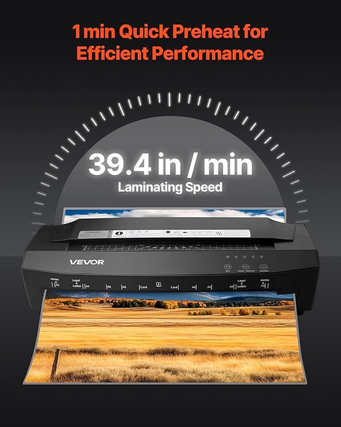 VEVOR Laminator Machine, Cold and Hot Laminator for Max A3 Paper Size, 1 min Quick Warm Portable Laminator, 3-10 mil Thickness, Ideal for Home, Office, Business, or School Supplies, Black