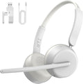 SEJJ Wireless Headset with Mic for Work, Bluetooth 5.4 Headphones with AI Noise-Canceling Mic for Clear Calls, Wireless Headsets with Mic Mute & USB A/C Dongle for PC, Computer, Laptop, White