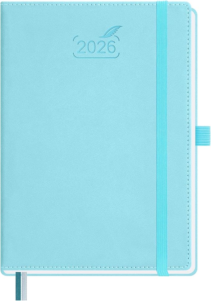 BEZEND 2026 Planner Weekly and Monthly (6" x 8.5") Daily Calendar with Hourly Timeslots & Tabs (Jan-Dec) Note & Expenses, Pen Holder, Inner Pocket, Vegan Leather Hardcover - Sky Blue