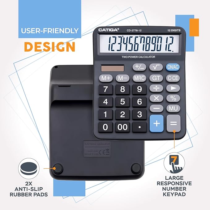 Premium Commercial 12-Digit Large Desktop Calculator with Huge 5-Inch LCD Display Screen, Giant Responsive Buttons, Battery and Solar Powered, Perfect for Home/Office Accounting Finance Use, CD-2776