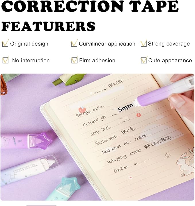 BITOSEE 2 in 1 Correction Tape and Double Sided Tape Roller, Cute Quick Dry Japan Correction Tape, with Adhesive Tape Runner,for School Office supplies