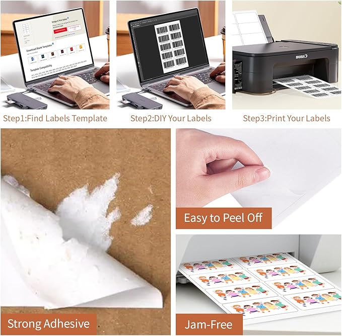 2"x 4" (100 Sheets) Address Labels, Labels Sticker Paper for Laser/Ink Jet Printer, Printable and Writable White Sticker Labels- Matte, 10 per Page Labels (Total 1000 Labels)