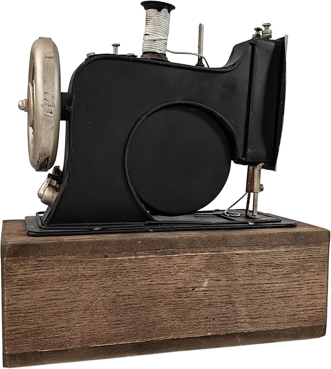 YCHTEWY-Retro Sewing Machine Style Desk Clock with Wooden Case - Manual Sewing Machine Vintage for Home Decor