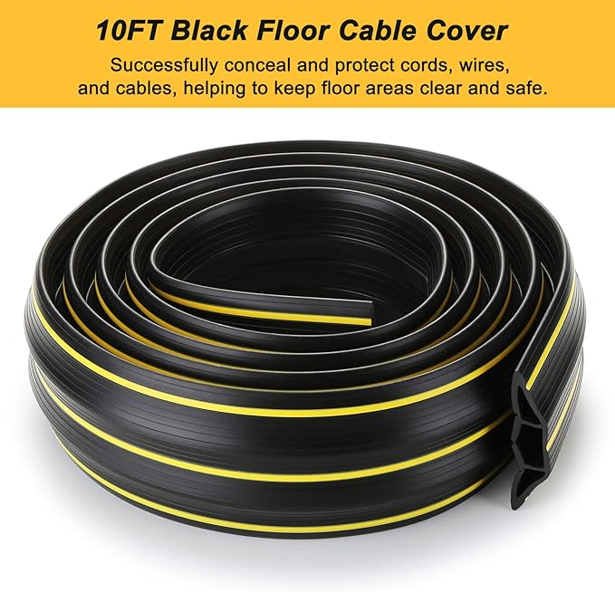 AGPTEK Heavy Duty Floor Cable Cover Cable Protector, 10 Ft Floor Cord Protector 3 Channels Floor Cord Cover (Mid Channel 0.93") Contains Cords, Cables and Wires, Good for Office, Home, or Outdoor