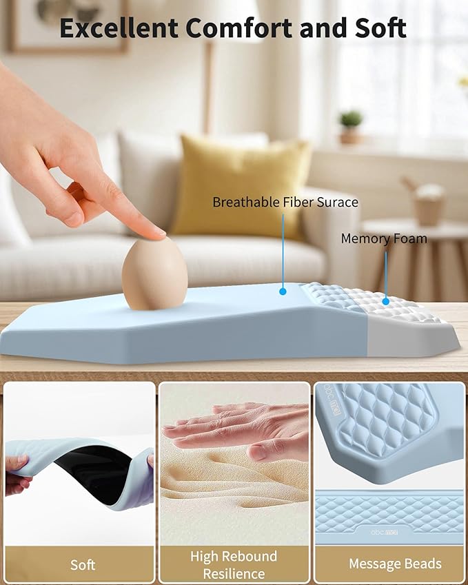 Ergonomic Mouse Pad and Keyboard Wrist Rest Support Set, Massage Design Mousepad for Carpal Tunnel Pain Relief, Memory Foam, Non-Slip PU Base for Computer Desk, Baby Blue