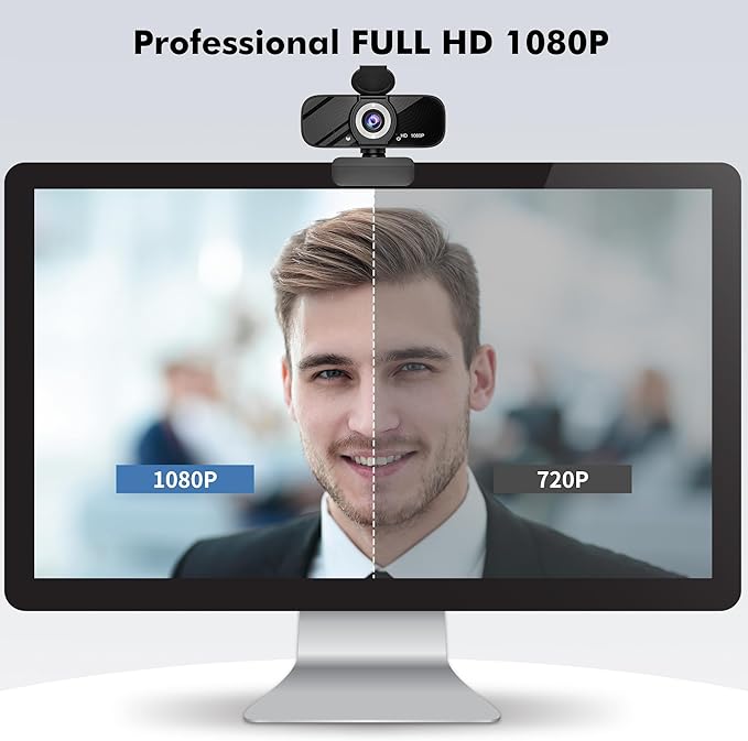 Gozvrpus USB HD Webcam with Built-in Microphone and Rotatable Tripod, 1080P Video, Wide Angle Camera, Privacy Cover, for Desktop PC or Laptop Computer - 4（Black）
