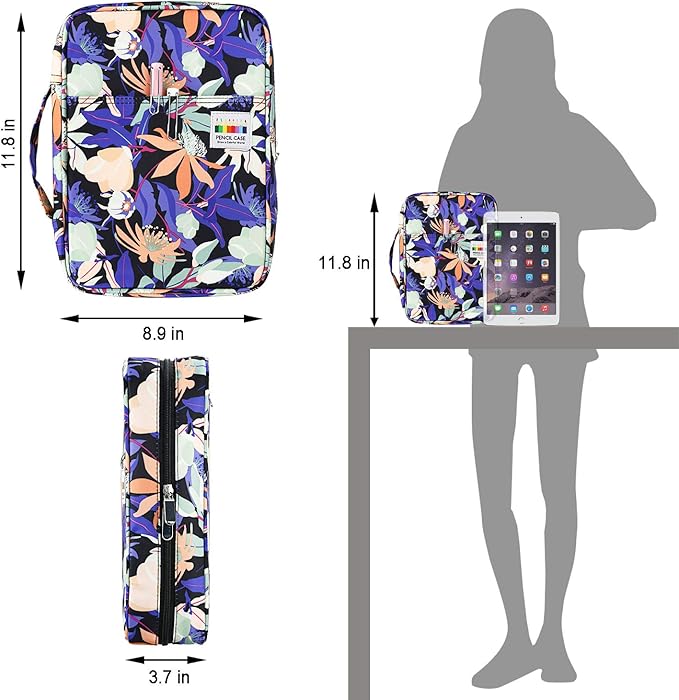 YOUSHARES Colored Pencil Case 220 Slots Pen Case Organizer With Handy Wrap & Zipper, Multilayer Holder for Prismacolor Colored Pencils & Gel Pen (Flower)