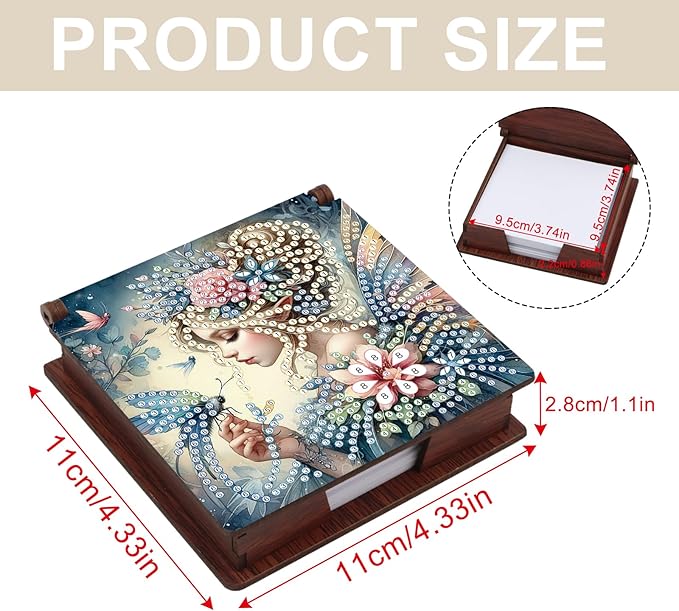Girl Diamond Painting Kit Note Box,Memo Paper Storage Box Diamond Art,Sticky Note Holder Diamond Art,Diamond Painting Memo Pad For Office Desk. (Girl)