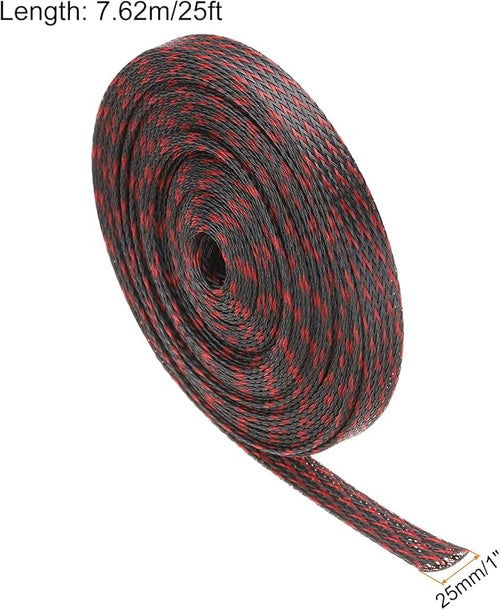 25ft PET Expandable Wire Loom 1 Inch, PET Braided Wire Sleeving Cable Management Sleeve Tubing [for Audio Video Home Office Cord Protector]-Black, Red