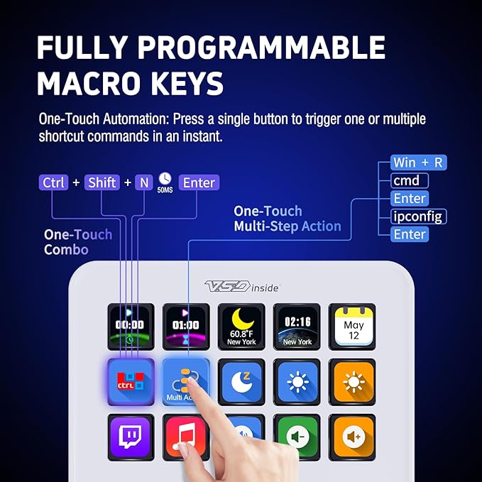 Macro Keypad, Stream Controller Deck Gaming Streaming Shortcut Keyboard, 18 Programmable Keys Customizable Visual AI Pad USB Soundboard for OBS, YouTube, Desk Office Setup, Laptop, PC, Mac