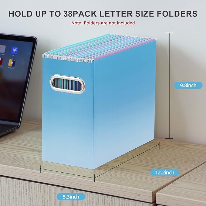 Oterri Cardboard File Organizer Box for Hanging File Folders Letter Size,File Box for Computer Desk,File Cabinet,Working Home,Office,Classroom(Gradient Light Blue, Letter Size - 4 Packs)