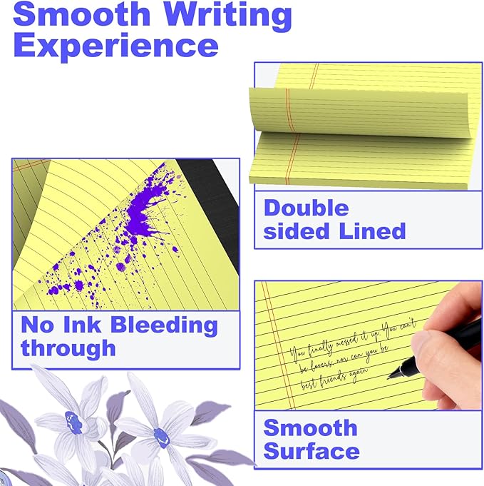 Gehanfai 3 Pack Yellow Legal Pads 8.5 x 11 Inch, Wide Ruled Notepads Lined Memo Note Pads, 8.5x11 Inch Micro Perforated Writing Pads 30 Sheets Per Pad for Work Study Daily Note Taking List