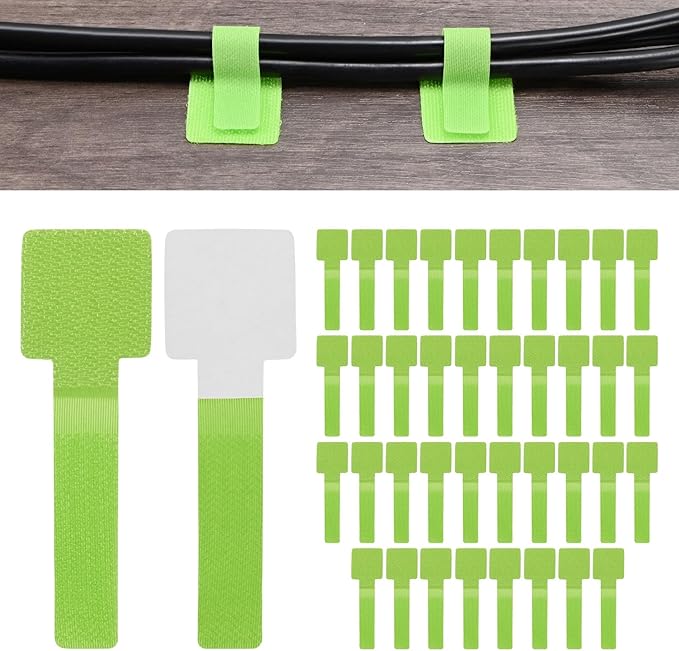 40-Pack Hook and Loop Cable Ties, 3.5 x 1.1 Inch Adjustable Self-Adhesive Cord Organizer for Desk/Home/Wall/Office Essentials, Cable Management Under Desk [Green]