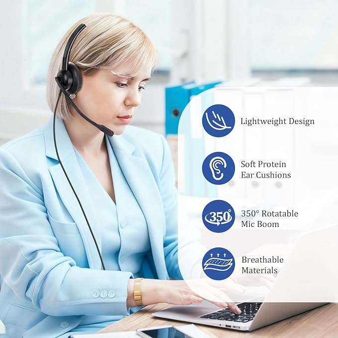 Xintronics USB Headset with Mic, Wired Computer Headphones with Microphone Noise Cancelling & in-line Controls for PC Mac Laptop Work from Home Call Center Skype Webinar