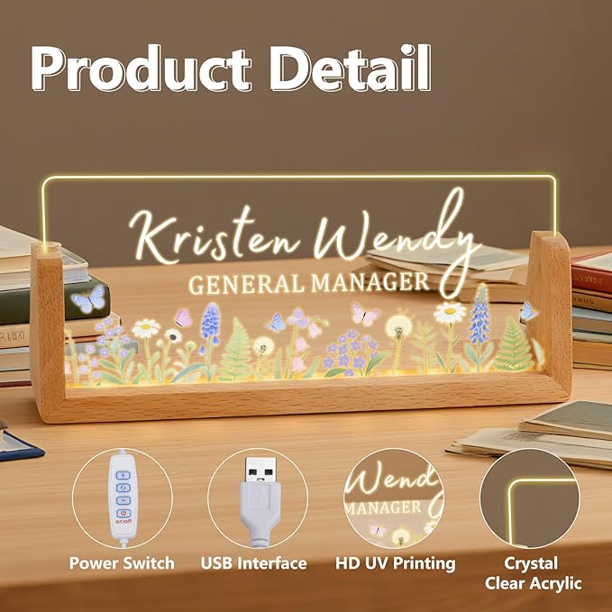 Ships Next Day, Custom Name Plate for Desk - Business Light Up Acrylic Desk Name Plate Personalized Elegant Office Gift for Boss Coworker Teacher Employee Appreciation Gift, Office Decor for Women Men