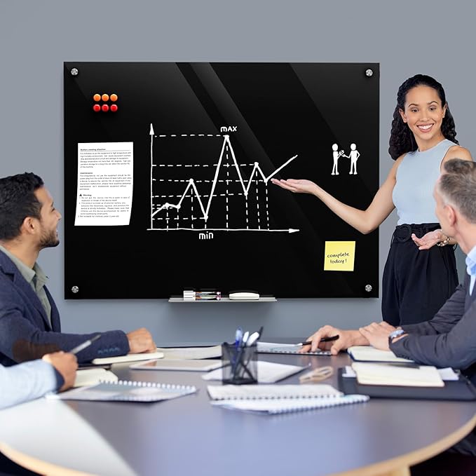 MaxGear Glass Whiteboard Wall Mounted, Frameless Magnetic Dry Erase Board, Tempered Glass, Steel-Backed, Non-Porous Smooth Surface, Floating Design, Accessories Included, for Office Home Classroom
