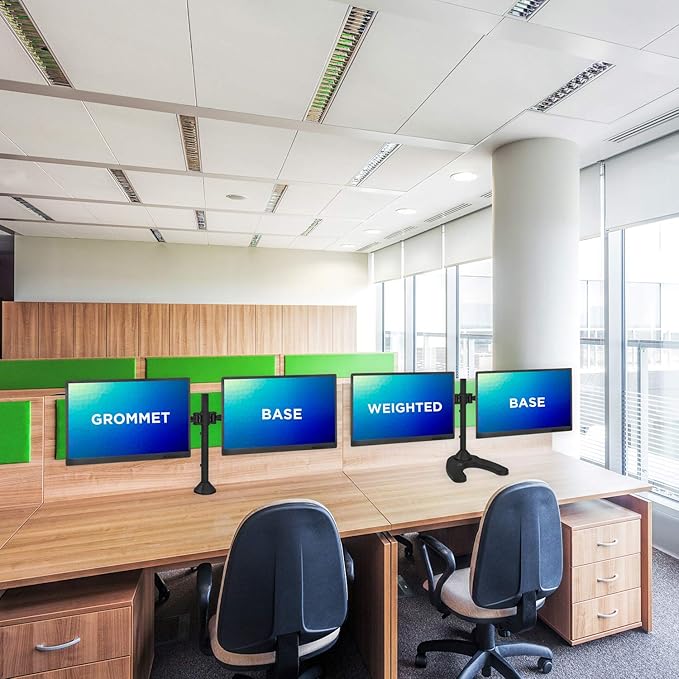 Mount-It! Free Standing Dual Monitor Stand | Double Arm Desk Mount Fits Two x 21 24 27 Inch Computer Screens | 2 Heavy Duty Full Motion Adjustable Arms | VESA 75 100 Compatible | Grommet Base Included