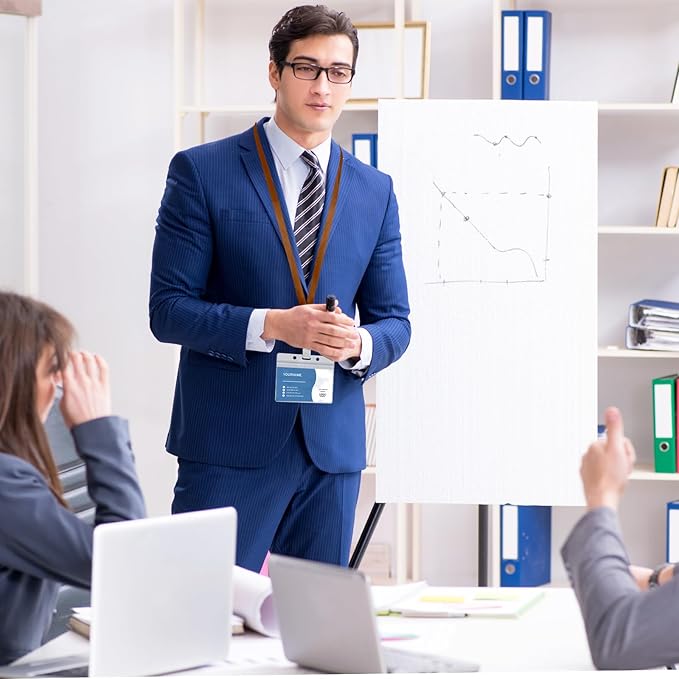 100 Pcs Lanyards for ID Badges and 100 Pcs Clear Name Tag Holders Reusable Lanyard with Clip Plastic ID Card Badge Holder Name Badges for Adults Kids Business School Office Supplies (Brown)