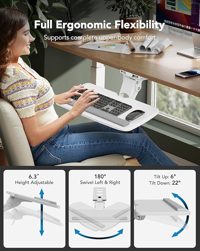 HUANUO Keyboard Tray Under Desk, 360 Adjustable Ergonomic Sliding Keyboard & Mouse Tray, 25" W x 9.8" D