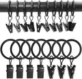 AMZSEVEN 100 Pack Metal Curtain Rings with Clips, Drapery Clips with Rings, Drapes Rings 1 inch Inner Diameter, Fits Diameter 5/8 inch Curtain Rods, Black