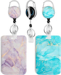 2 Pack Marble ID Badge Holder with Heavy Duty Retractable Reel Keychain for WomenStudents,Teachers, Nurses, Office Use 4