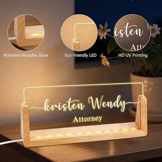 Ships Next Day, Custom Name Plate for Desk - Business Light Up Acrylic Desk Name Plate Personalized Elegant Office Gift for Boss Coworker Teacher Employee Appreciation Gift, Office Decor for Women Men