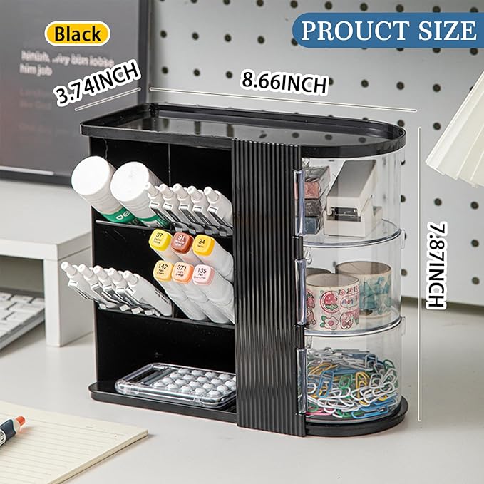 Desk Organizer with Pen Pencil Holder for Desk, Pen Organizer with 3 Drawers, Multi-Functional Desk Organization Deals and Accessories Desktop Storage for Office Home Art Supplies (Black)