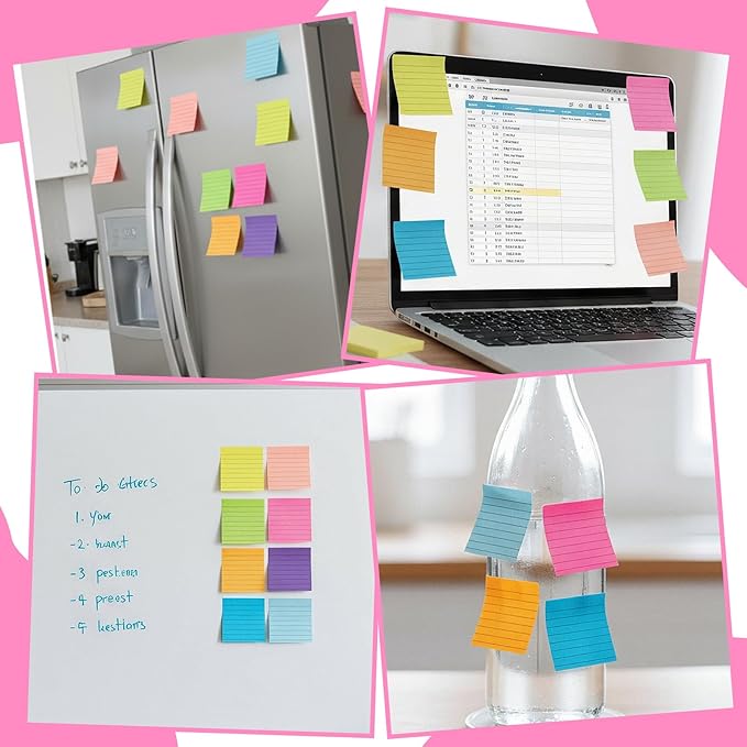 72 Pack Lined Sticky Notes 3x3 in Bright Ruled Post Stickies Colorful Super Sticking Ruled Stickies Multi Colors Sticky Notes with Lines Self-Stick Note Pads Bright Colors for School Office Meeting
