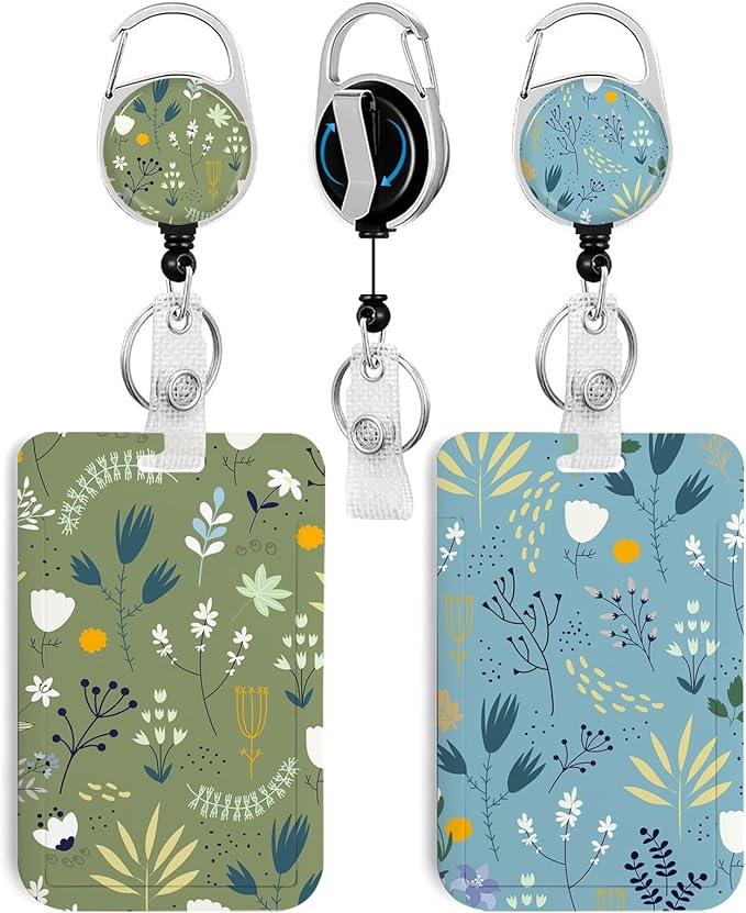 2 Pack Flower ID Badge Holder with Heavy Duty Retractable Reel Keychain for WomenStudents,Teachers, Nurses, Office Use 4
