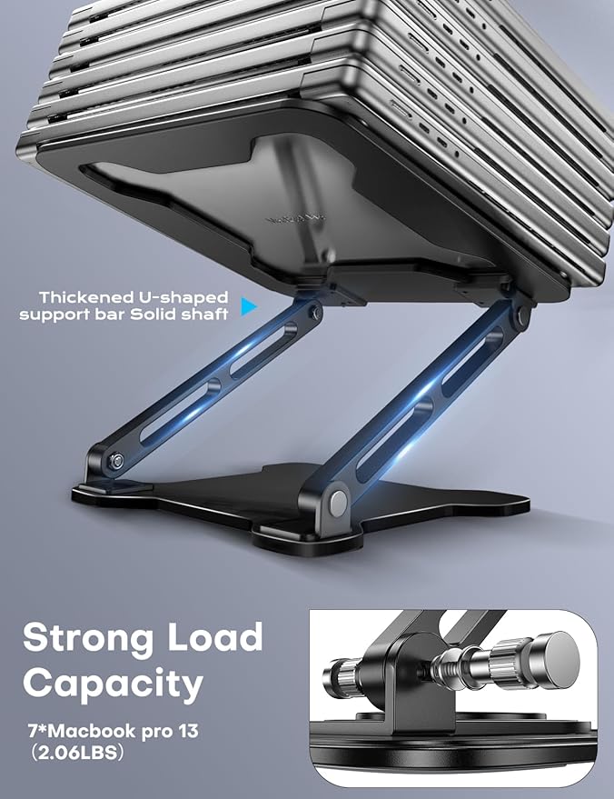 Adjustable Laptop Stand for Desk, Metal Foldable Laptop Riser, Ventilated Cooling Bracket, Ergonominc Computer Notebook Stand for Desk Compatible with 10-15.6“ Laptops