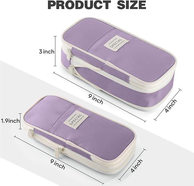 Large Capacity Pencil Case with Zipper, Aesthetic Pencil Pouch, Portable Stationery Organizer Bag for Teen and Adults, Big Pencil Bag for College, Office, Travel - Purple