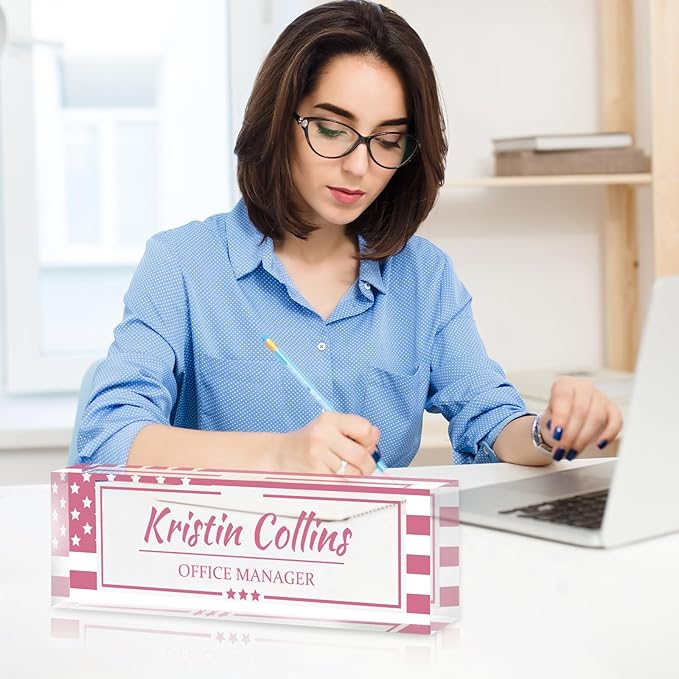 Custom Name Plate for Desk, Personalized Desk Name Plate on Clear Acrylic Glass, Appreciation Gifts for Teacher Employee Boss Coworkers Nurse, Office Desk Accessories for Women Men (Dusty Pink)
