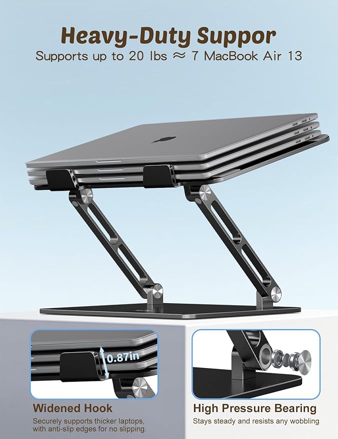 Laptop Stand for Desk – Portable Adjustable Laptop Riser & Holder, Foldable Computer Stand Compatible with MacBook Air Pro, Dell, HP, Lenovo (10"-17.3"), Featuring Cat Panel Design, Black