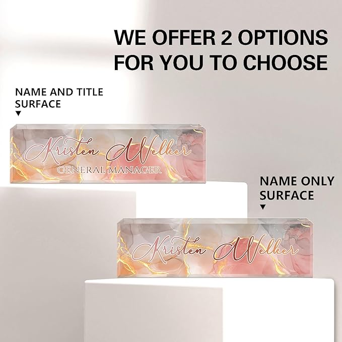 Custom Name Plate for Desk, Desk Name Plate Personalized, Office Decor for Women Men, Acrylic Desktop Accessories, Office Appreciation Gifts for Boss Social Workers Nurse Teacher Employee (Gold/Pink)