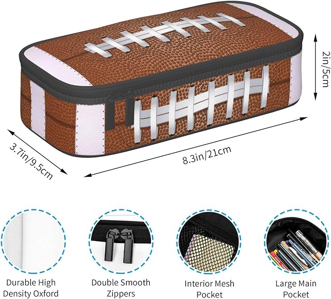 American Football Ball Texture Pencil Case Big Capacity Storage Pencil Pouch Stationery Bags With Zipper Portable Pen Holder Box Organizer For Boys Girls Teens Student College School Office Supplies