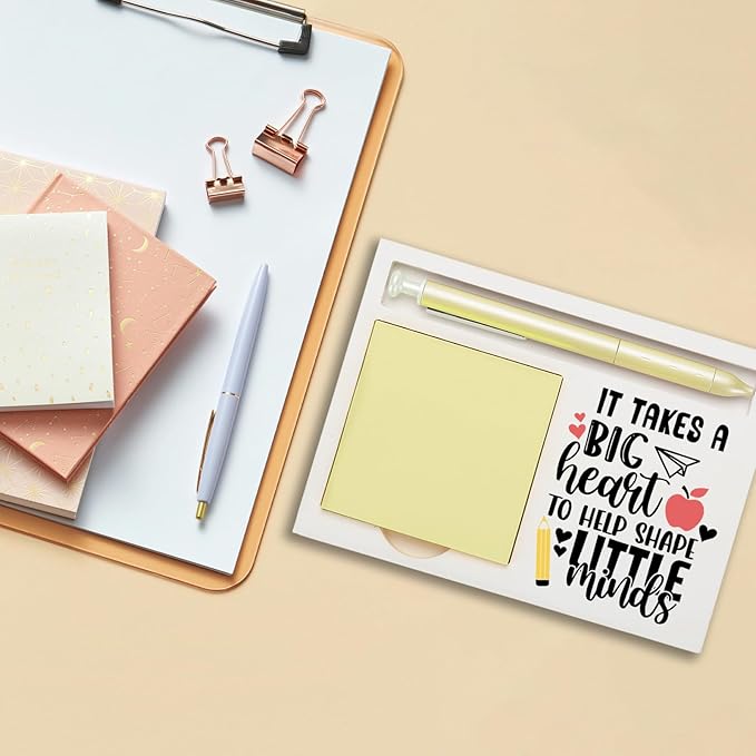 It Takes A Big Heart to Help Shape Little Minds, End of The Year Teacher Sticky Note Holder Gift, Back to School, Teacher Appreciation Week Quote Self-Stick Note Pad Holders ZBA10