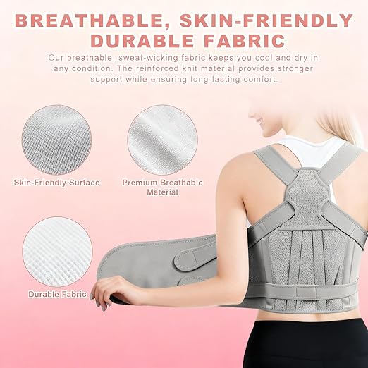 Back Brace Posture Corrector for Women and Men, Adjustable Shoulder Straightener Full Lumbar Support Belt, Upper and Lower Back Pain Relief, Scoliosis Hunchback Hump Thoracic Spine Corrector (Gray M)