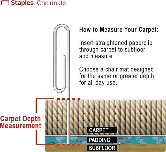 Staples Office Chair Mat, Clear Floor Mats with Lip, Low-Pile Carpets, Extended Under-Desk Coverage, 53 x 45 Inch, Smooth Glide