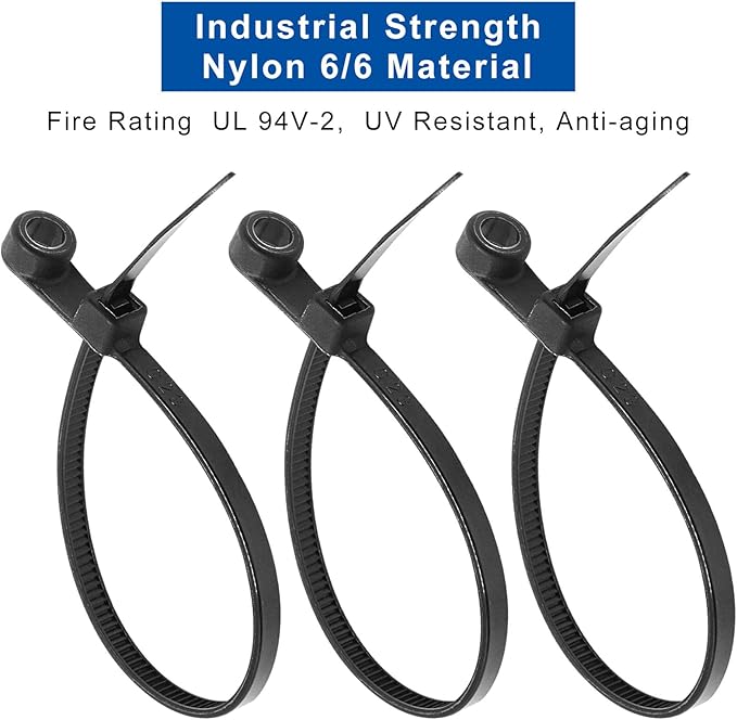 300pcs Zip Ties with Screw Hole, 6 inch 48lbs Electrical Cable Ties Straps, Mount Head Plastic Ties Multipurpose Heavy Duty Nylon Zip Tie for Indoor Outdoor (6", Black)