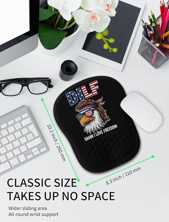 Hokafenle Ergonomic Wrist-Hugging Mouse Pad Wrist Support, U-Shaped Holding Wrist Rest Mousepad for Carpal Tunnel Pain Relief with Cushioned Memory Foam Slope Massage Bulge (Classic 10.2x8.3 in,DILF)