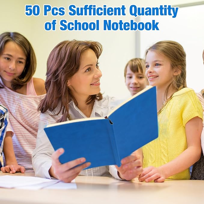 Kolldenn 50 Pack Notebooks Journals Bulk with 50 Pens A5 Softcover Notebooks Waterproof School Notebooks Leather Ruled Journal with Pen for School Business Work, 200 Pages, 5.7" x 8.3" (Blue)