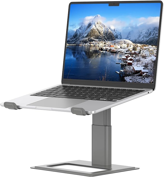 SOUNDANCE Adjustable Laptop Stand for Desk, Computer Stand, Ergonomic Laptop Riser Holder Compatible with 10 to 17.3 Inches Notebook PC Computer, Aluminum Grey