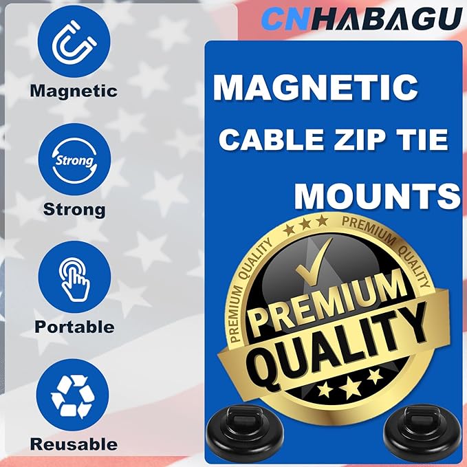 Magnetic Cable Zip Tie Mounts Clips Multipurpose Zip Ties Mount Base Holder Wire Cable Holder Mount Wire Clips Management for Home Office Marine Electrical Wiring (White, 40 Piece)